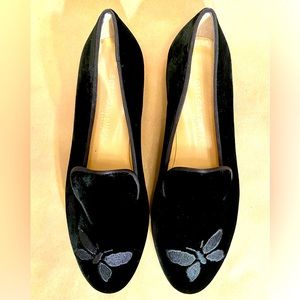 Bottega Venetta women’s size 39 or 8.5 US black velvet slip ons with butterfly